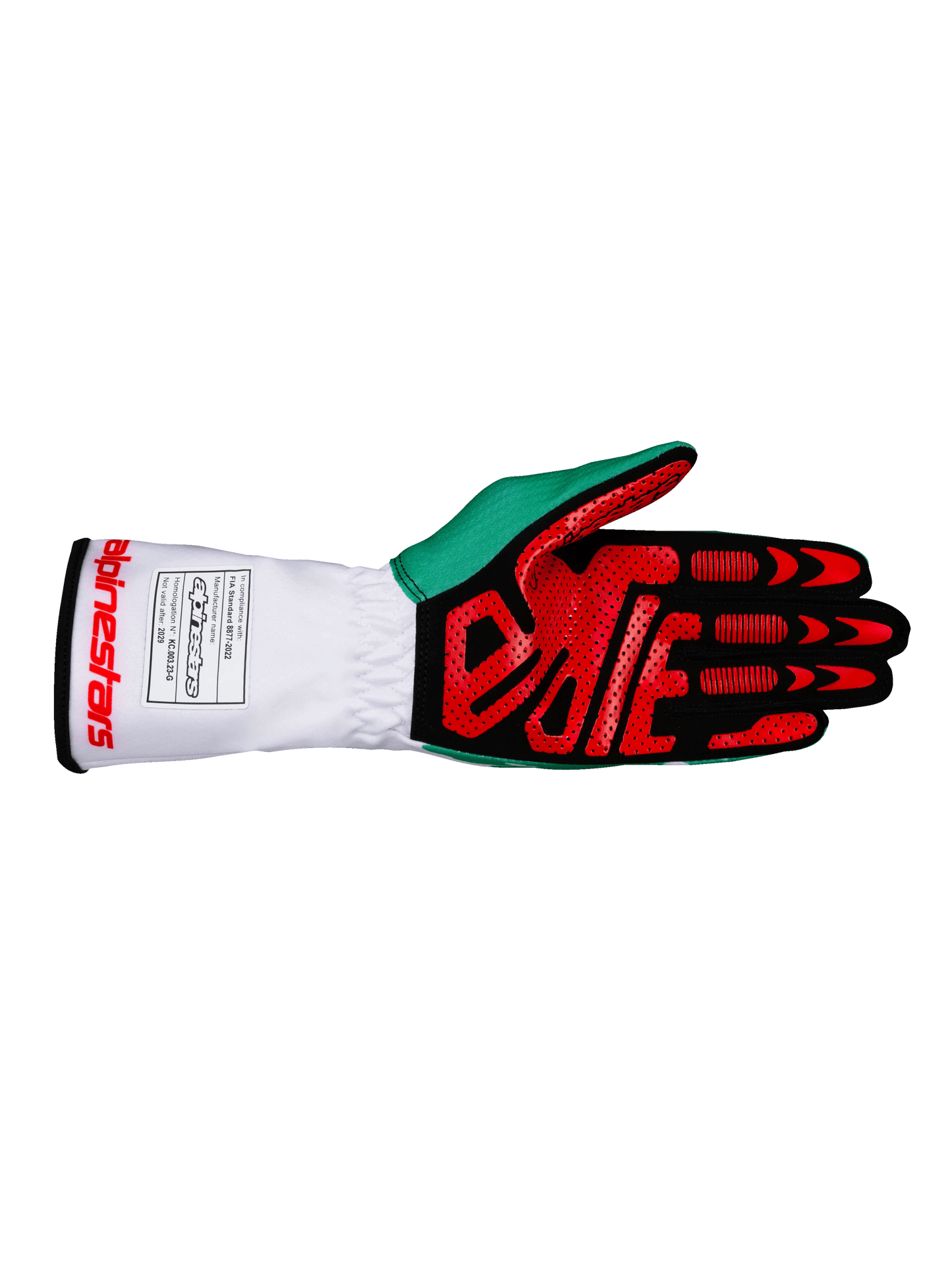 Guantes Karting Alpinestars Tech-1 K V3 Blanco/Verde/Rojo - Homologado CIK-FIA