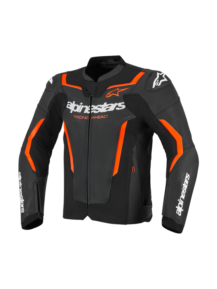 Chaqueta De Cuero Moto Calle Alpinestars GP Force V2 Airflow Negro/Rojo Fluor