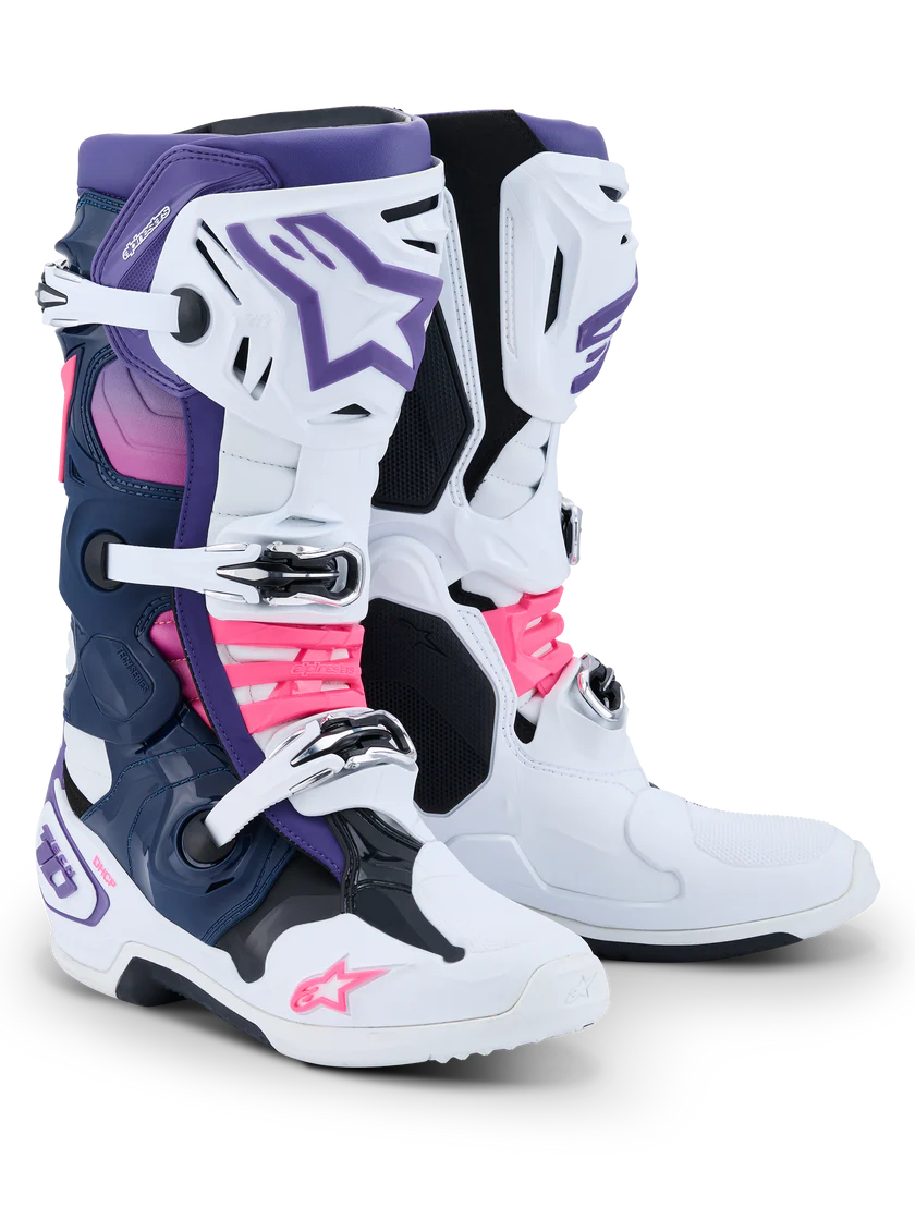 Botas Alpinestars Tech 10 Blanco/Violeta/Azul Oscuro/Rosa Fluor