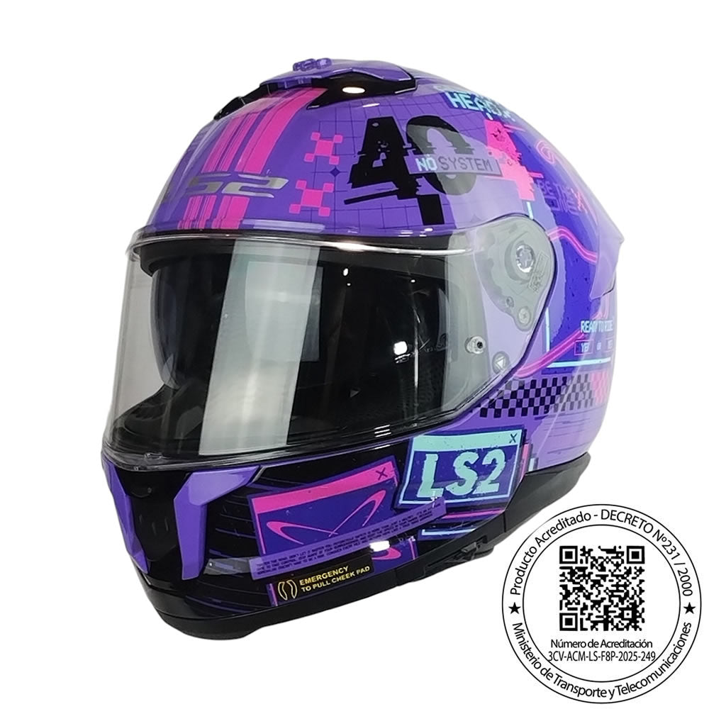 Casco moto integral LS2 FF808 Stream II System morado y rosado