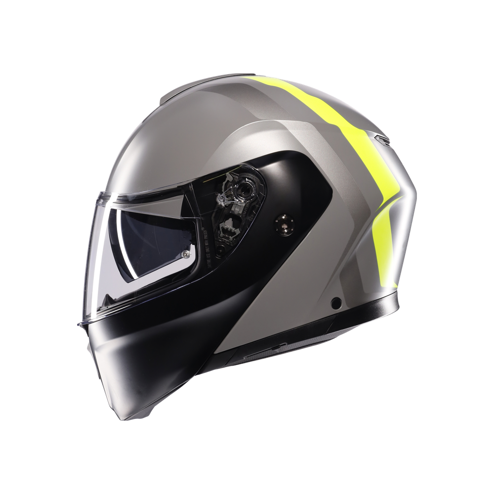 Casco AGV Streetmodular Resia Gris Matte/Negro/Amarillo Fluor - Vista posterior | Proshop Chile