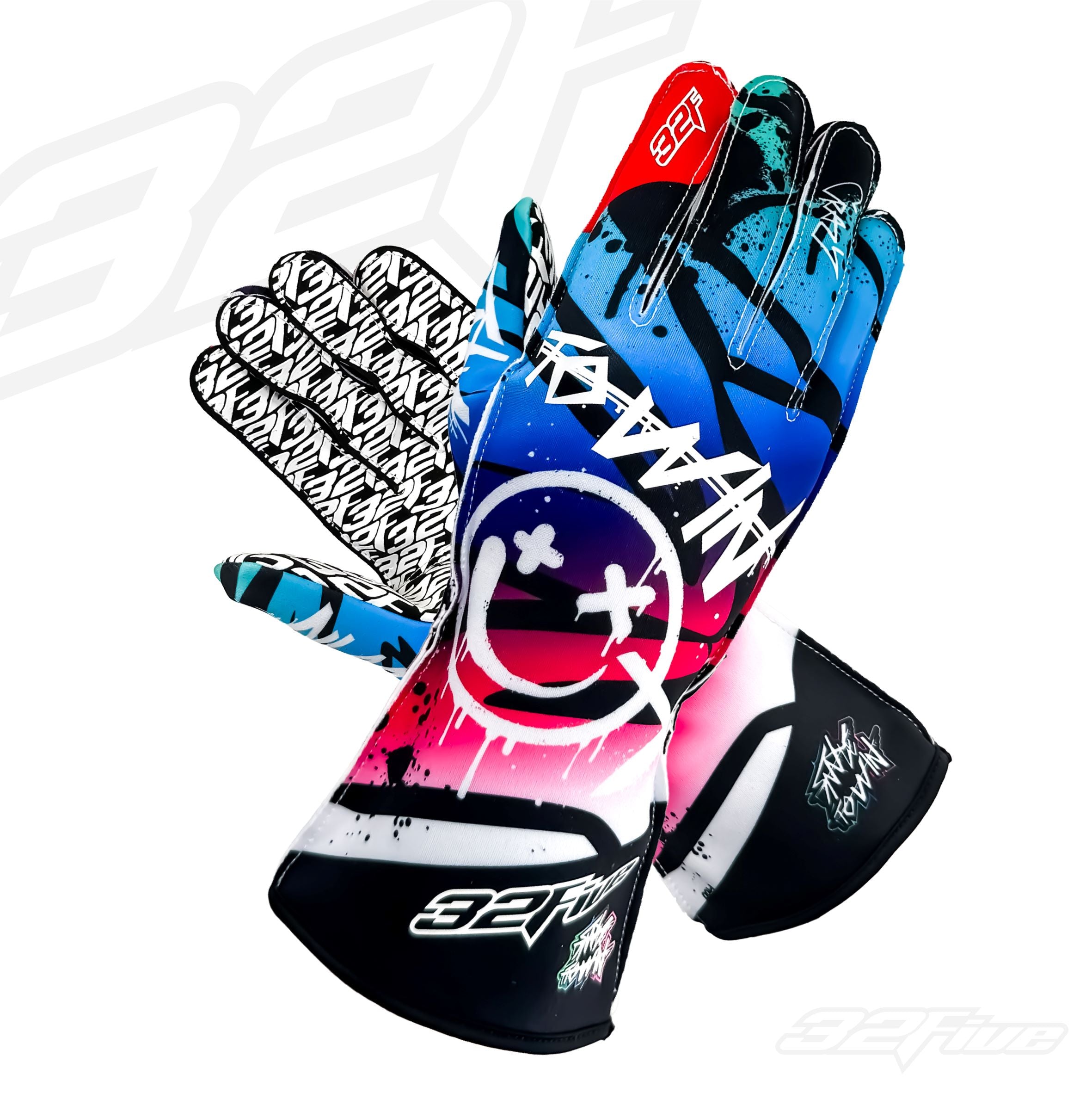 Guantes 32 Five SMILE TO WIN Azul/Rosado para karting