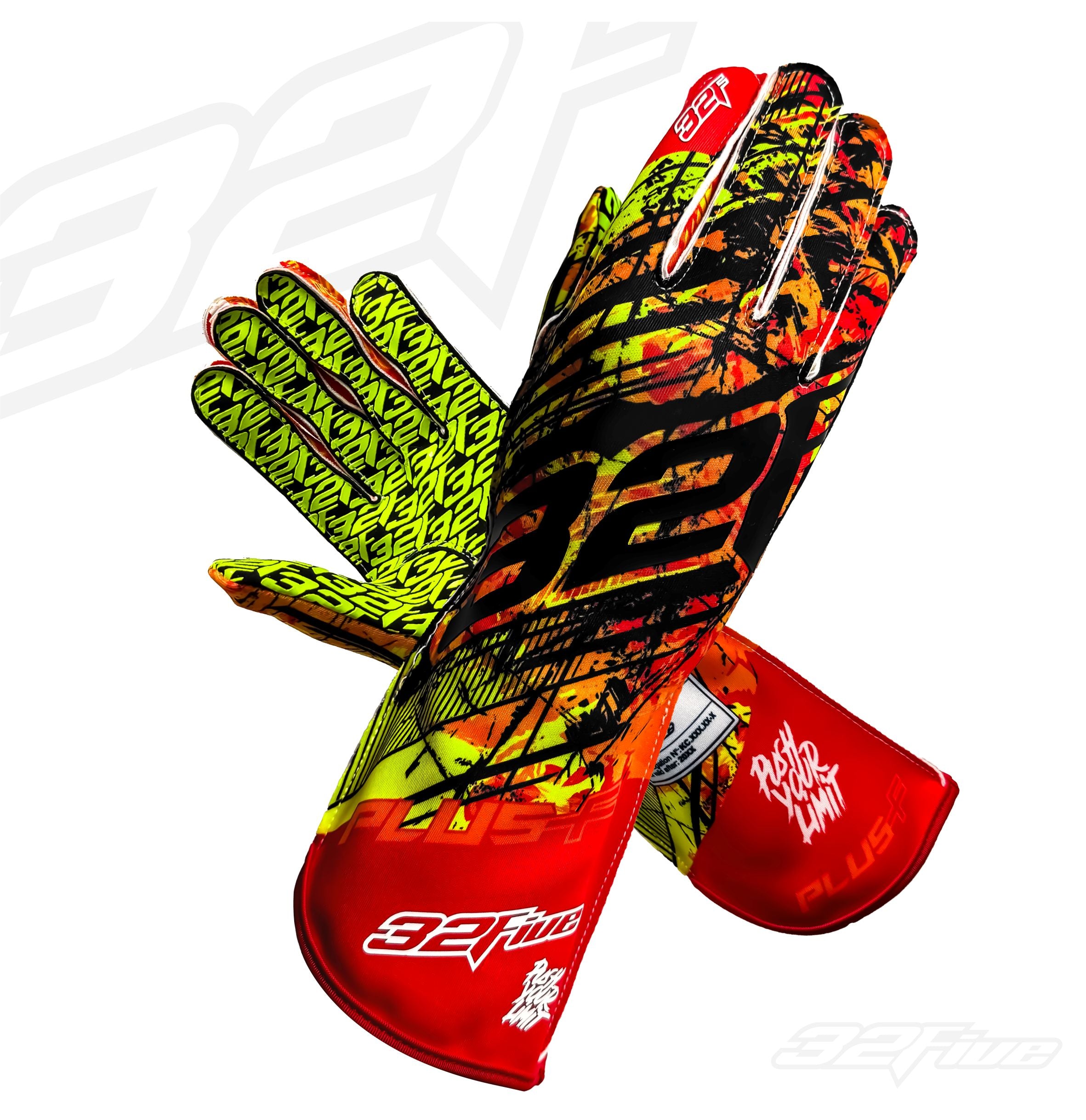 Guantes 32 Five PUSH YOUR LIMIT Plus F Negro/Rojo/Amarillo - Homologado CIK-FIA