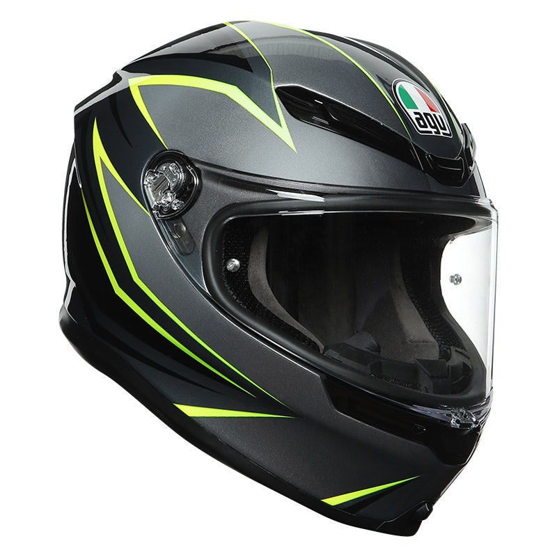 Casco AGV K6 Flash Gris/Negro/Verde Lima - Vista lateral | Proshop Chile