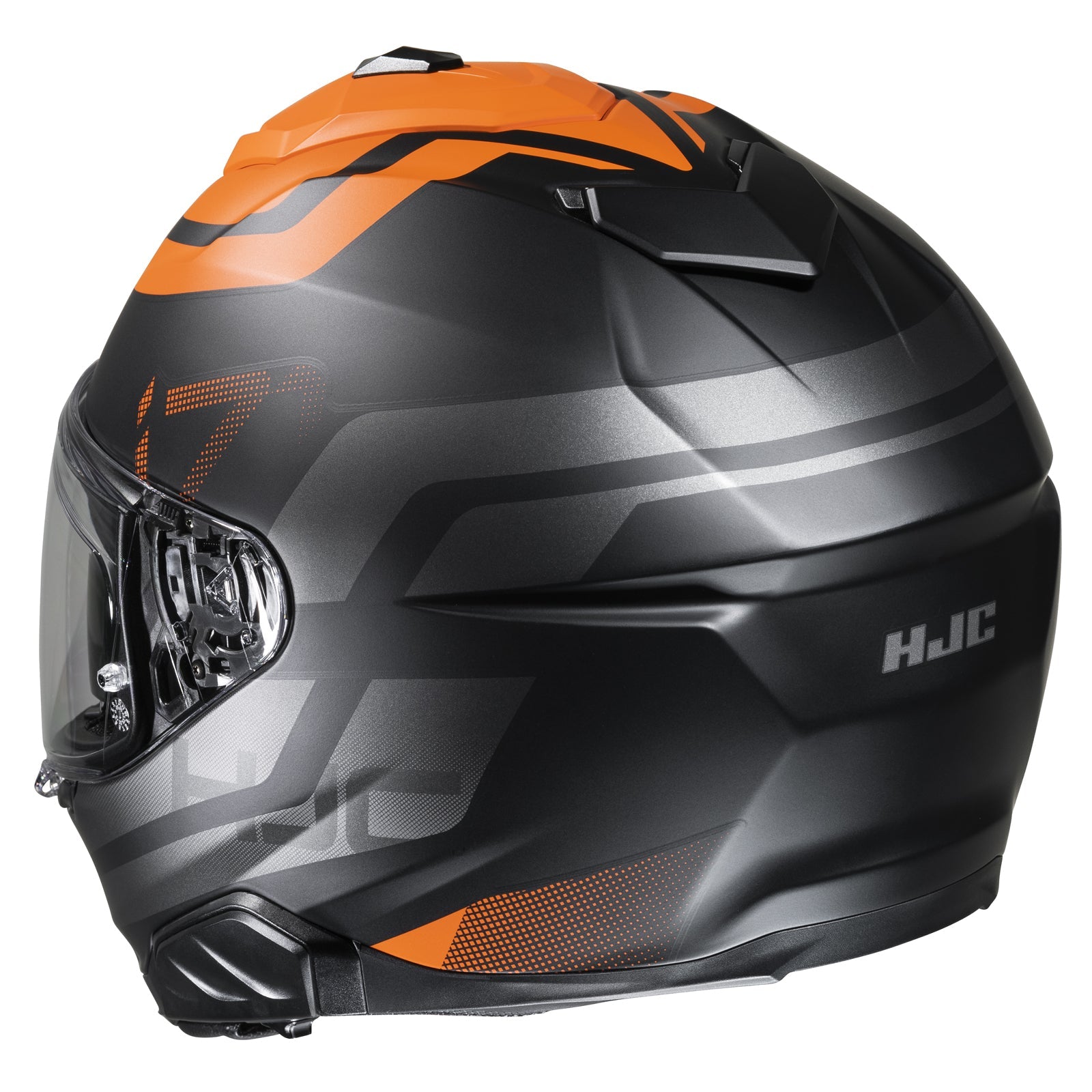 Casco HJC i71 Enta MC7SF Negro/Naranjo - Vista posterior | Proshop Chile