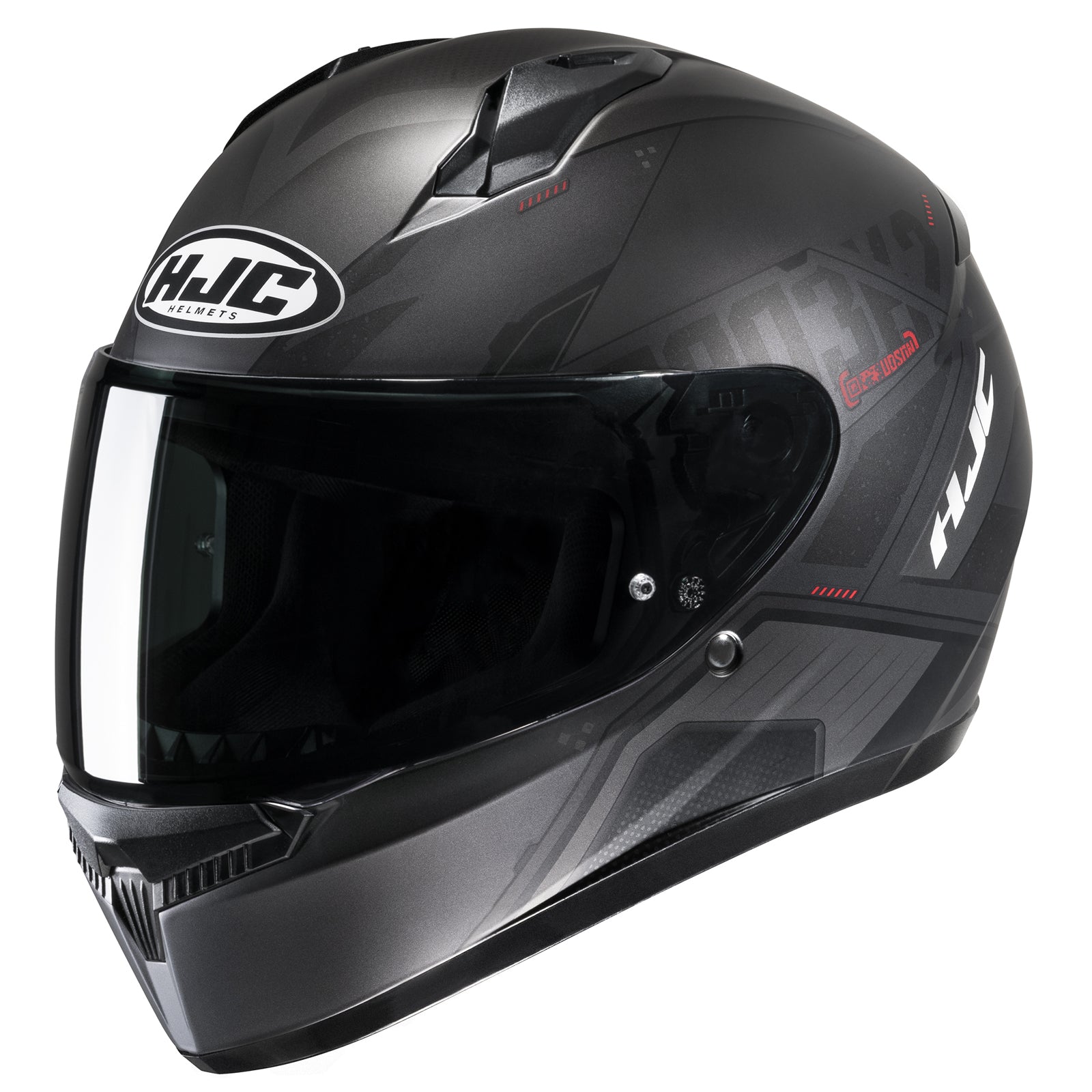 Casco HJC C10 Inka MC1SF Negro/Gris/Rojo - Vista posterior | Proshop Chile