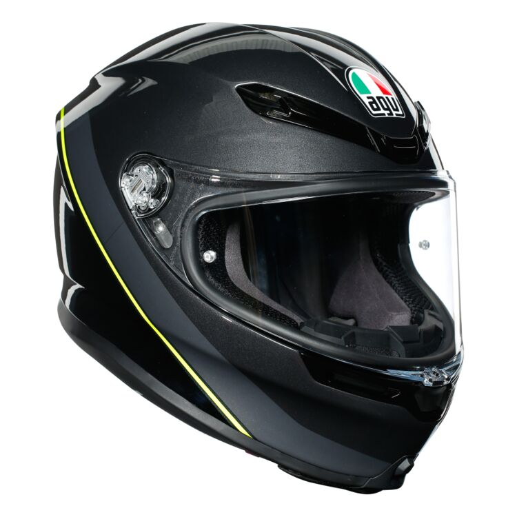 Casco AGV K6 Minimal Gris Oscuro/Negro/Amarillo Fluor - Vista lateral | Proshop Chile