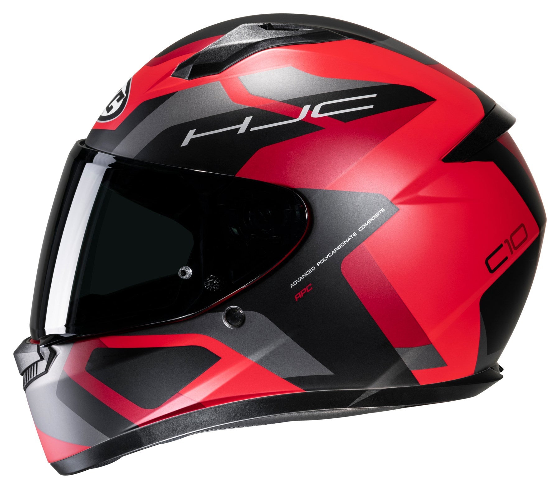 Casco HJC C10 Tins MC1SF Negro/Gris/Rojo - Vista lateral | Proshop Chile