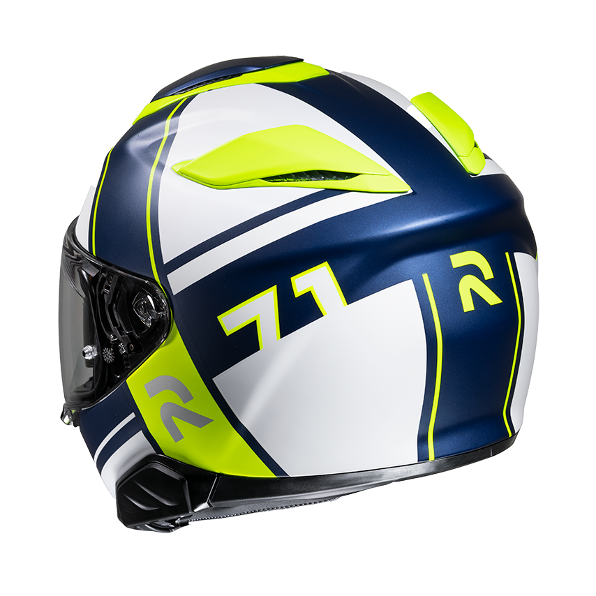 Casco HJC RPHA 71 Zecha MC3HSF Azul/Amarillo Fluor/Blanco - Vista lateral | Proshop Chile