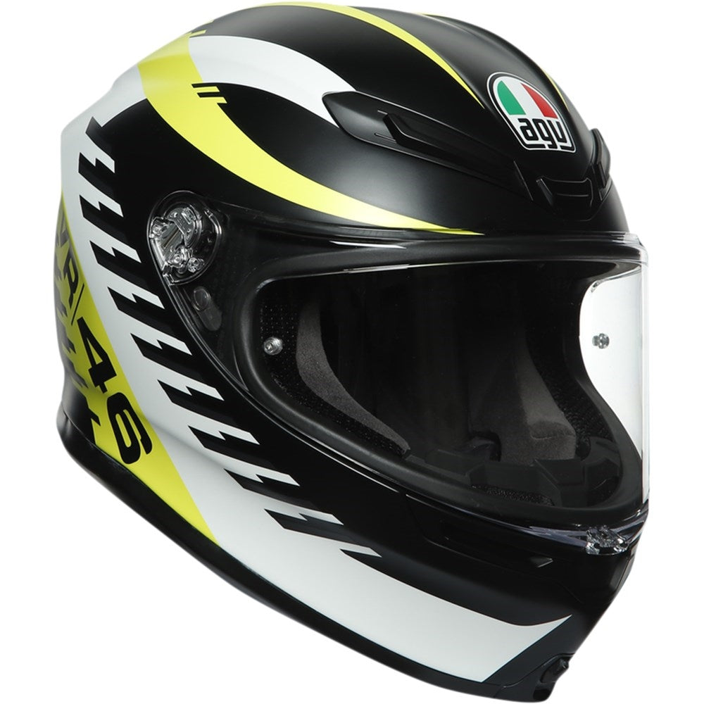 Casco AGV K6 Rapid 46 Negro Matte/Blanco/Amarillo Fluor - Vista posterior | Proshop Chile