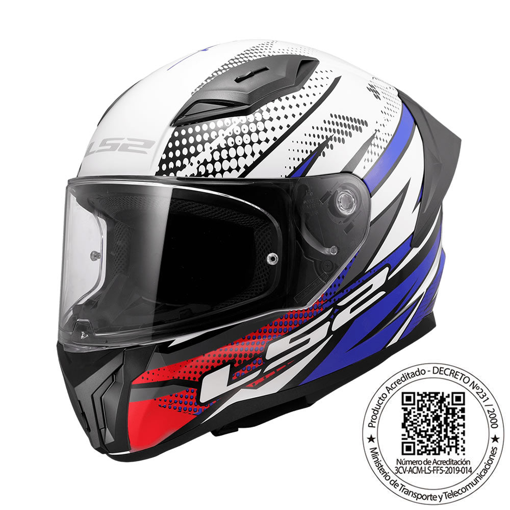 Casco moto integral LS2 FF810 Vigo Flight blanco, azul y rojo