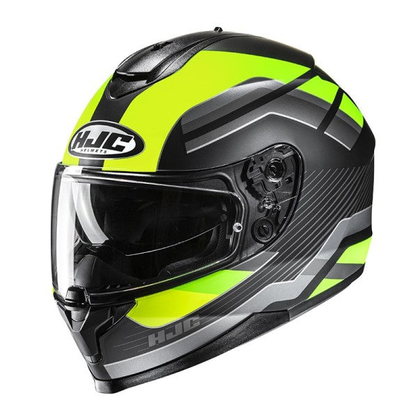Casco HJC C70N Belis MC3HSF Negro/Amarillo Fluor - Vista posterior | Proshop Chile