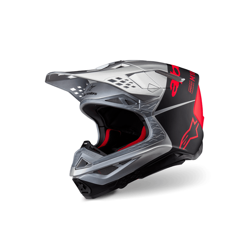Casco Moto MX Alpinestars Supertech S-M10 Flood Plateado/Negro/Naranjo Fluor