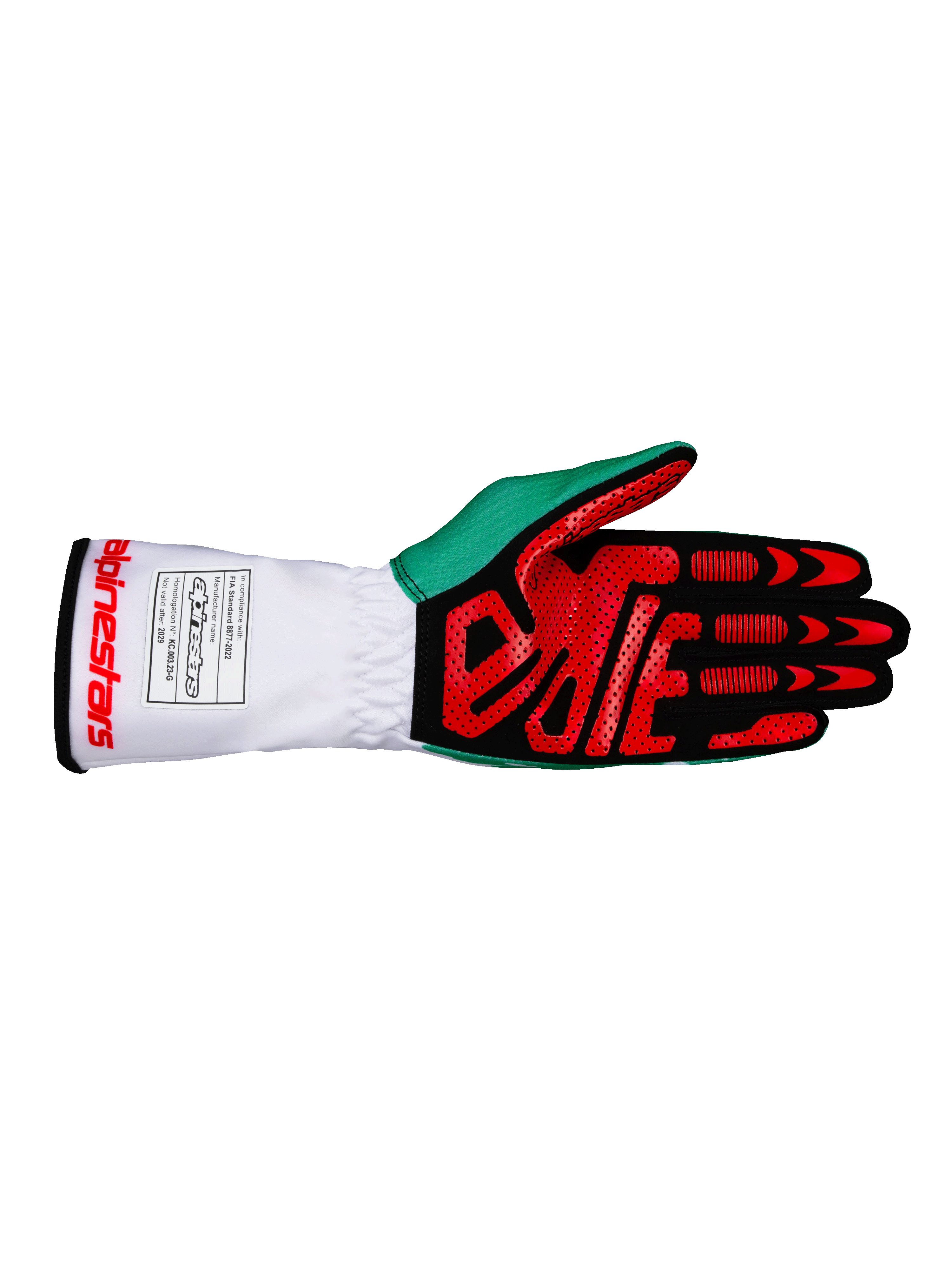 Guantes Karting Alpinestars Tech-1 K V3 Blanco/Verde/Rojo - Homologado CIK-FIA - vista 2