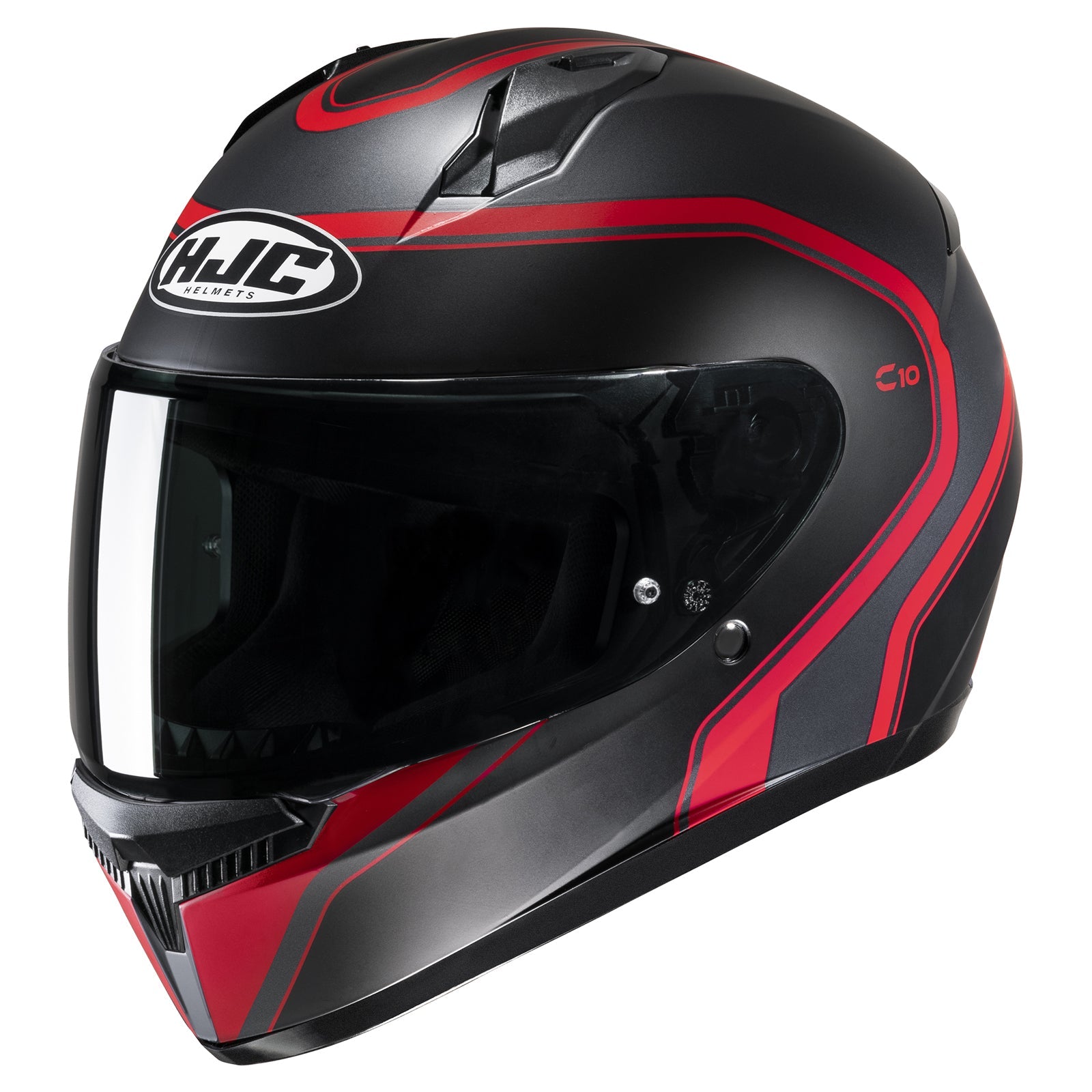 Casco HJC C10 Elie MC1SF Negro/Rojo - Vista lateral | Proshop Chile