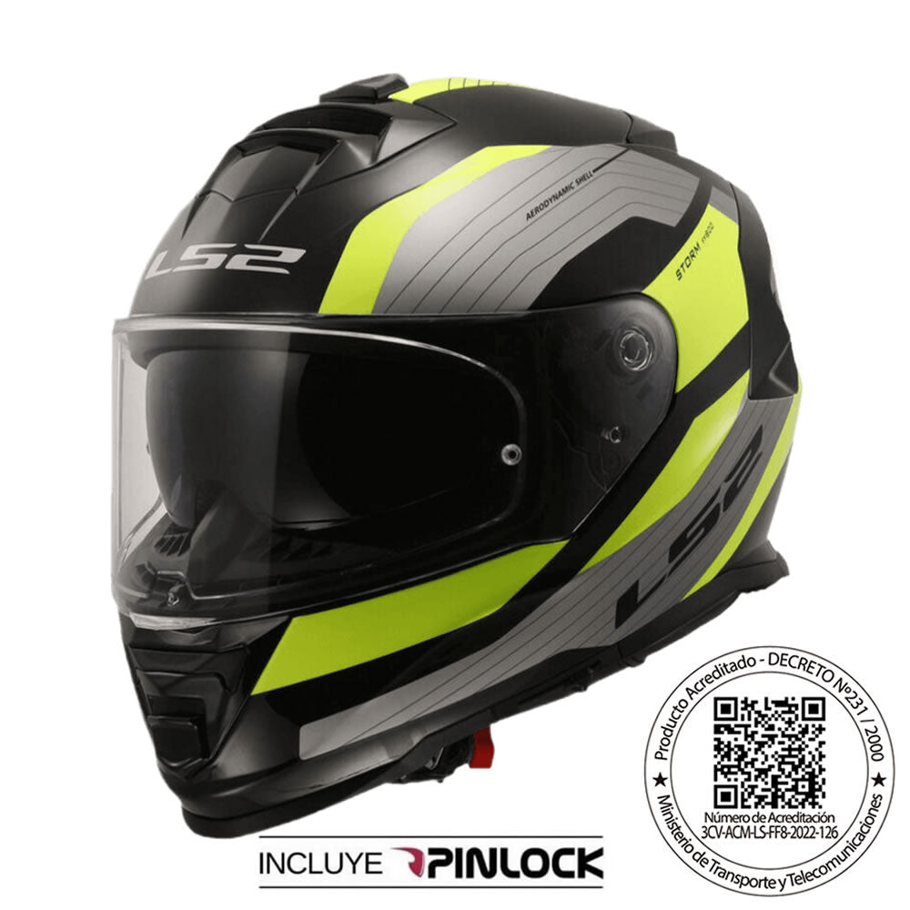 Casco moto integral LS2 FF800 Storm II Rocker plateado y amarillo