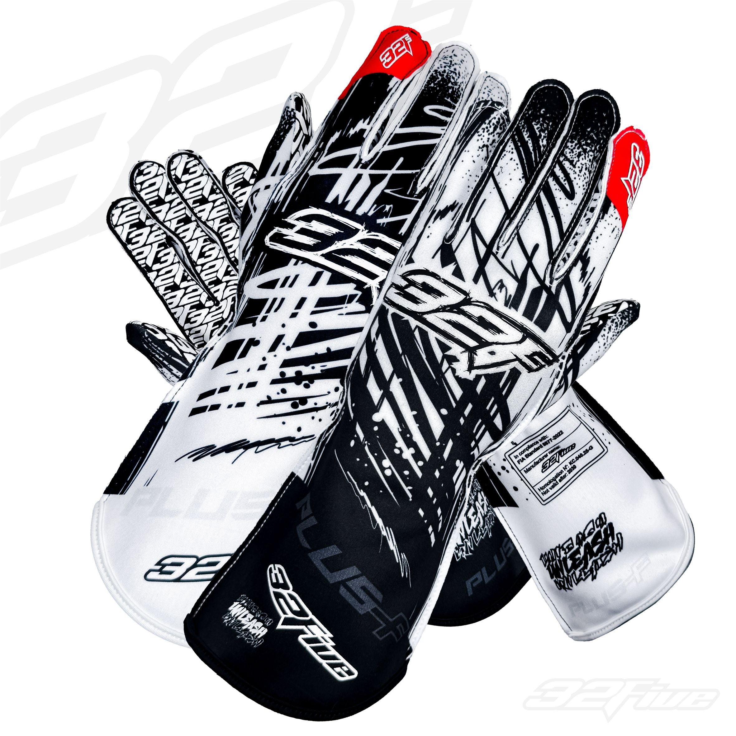 Guantes 32 Five UNLEASH Plus F Negro/Blanco - Homologado CIK-FIA