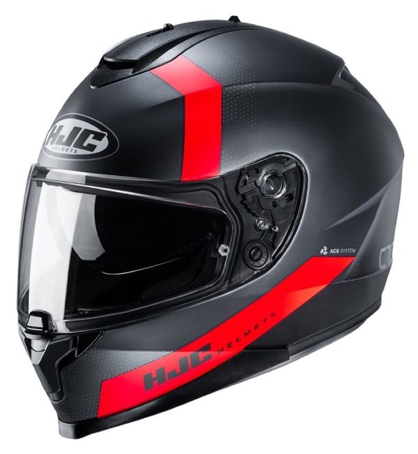 Casco HJC C70 Eura MC1SF Negro/Rojo - Vista posterior | Proshop Chile